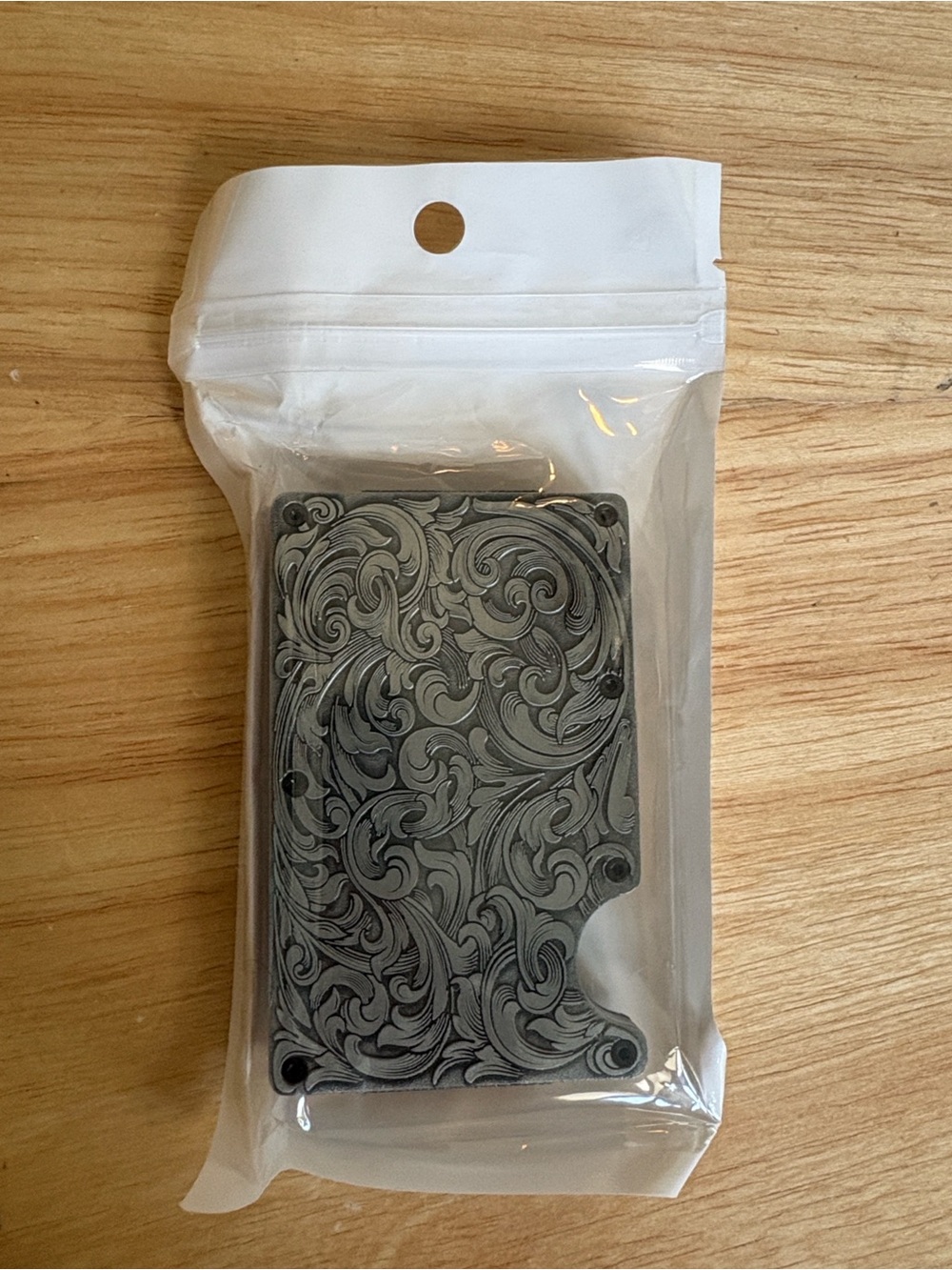 Engraved Black Money Clip Card Holder - Sleek Floral Design